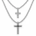 Silver-Tone Layered Double Cross Necklace with Clear Stones