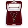Silver-Tone Layered Double Cross Necklace with Clear Stones