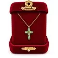 Gold-Tone Stainless Steel Cross Necklace with Iridescent Detail and Chain
