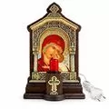 Electric Vigil Lamp with the Theotokos Glykophilousa in Church Frame 11.5x20cm