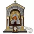 Electric Vigil Lamp with the Virgin Mary in Silver and Gold-Tone Frame 18.5x26.5cm