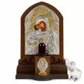Electric Vigil Lamp with Virgin Mary Glykophilousa in Wooden Frame 11.5x18cm