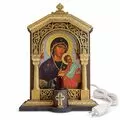 Electric Vigil Lamp with Panagia Amolyntos in Antique Bronze Church Frame 18.5x26.5cm
