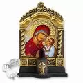Electric Vigil Lamp with Our Lady of Love in Antique Bronze Church Frame 14.5x23.5cm