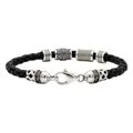 Black Leather Bracelet with Embossed Silver Cross IC XC NI KA