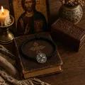 Black Prayer Rope Bracelet with 925 Sterling Silver Byzantine Cross Medallion & Blue Stone