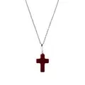 Σταυρός από Ανασυσταμένο Κοράλι με Ατσάλινη Ασημί Αλυσίδα 45cm