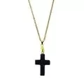 Black Starstone Cross with Stainless Steel Gold Chain 45cm