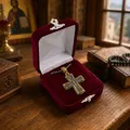 Double-Sided Orthodox Cross Pendant with Chain – Crucifixion & Holy Virgin Mary