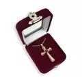 Rose Gold-Tone Steel Cross Necklace with Christ & the Virgin Mary Inside the Black Bead