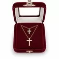 Gold-Tone Layered Double Cross Necklace with Clear Stones