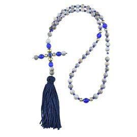 Mount Athos Orthodox Prayer Rope with 50 Tears of the Virgin Mary & Blue Beads