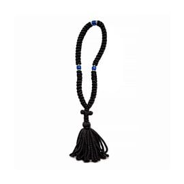 Mount Athos Silk Prayer Rope with 100 Knots and Blue Beads - Thick