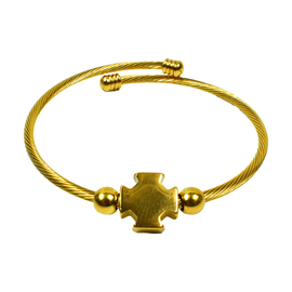 Ανοιχτό Βραχιόλι "Βέργα" με Βυζαντινό Σταυρό σε Χρυσό Χρώμα