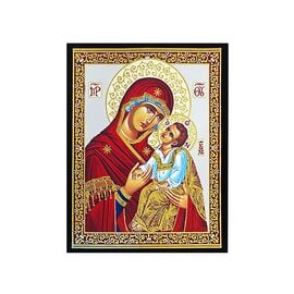 Silver and Gold Foil Icon Theotokos Mother of Love 4.5x5.5cm