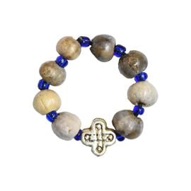 Orthodox Ring with Tears of Virgin Mary and Blue Beads & a Cross