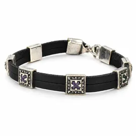 Leather Bracelet with Sterling Silver and Colored Stones