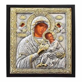 Εικόνα Επάργυρη Παναγία Των Αγγέλων σε Μαύρο Ξύλο 33x44cm