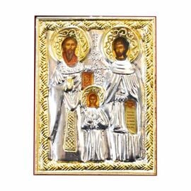 Silver-Plated Icon Saints Raphael, Nicholas and Irene on Velvet 10x14cm