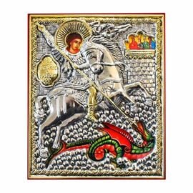 Silver-Plated Icon Saint George on Velvet 10x14cm