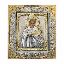Silver-Plated Icon Saint Nicholas on Velvet 12x15cm
