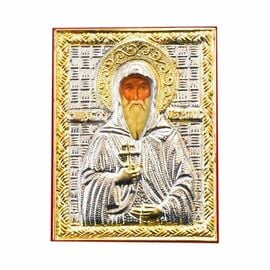 Silver-Plated Icon Saint Patapios on Velvet 10x14cm