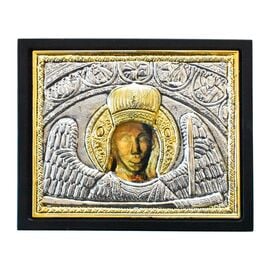 Silver-Plated Icon Archangel Michael on Black Wood 9x12cm