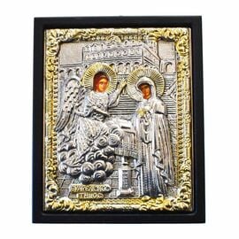 Επάργυρη Εικόνα Ευαγγελισμός της Θεοτόκου σε Μαύρο Ξύλο 9x12cm