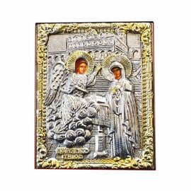 Silver-Plated Icon Annunciation of Theotokos on Velvet 10x14cm