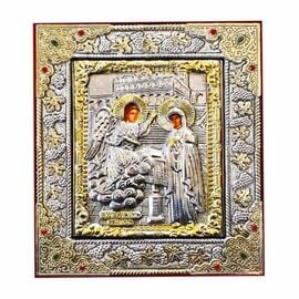 Silver-Plated Icon Annunciation of Theotokos on Velvet 23x27cm