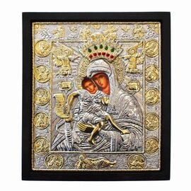 Επάργυρη Εικόνα Παναγία Άξιον Εστί σε Μαύρο Ξύλο 26x32cm