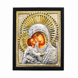 Επάργυρη Εικόνα Παναγία Γλυκοφιλούσα σε Μαύρο Ξύλο 12x16cm