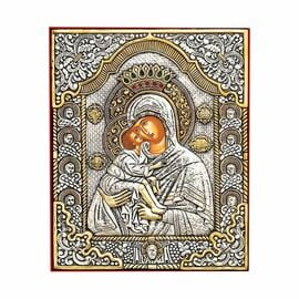 Silver-Plated Icon Virgin Mary Glykofilousa on Velvet 30x40cm