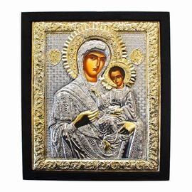 Επάργυρη Εικόνα Παναγία Οδηγήτρια σε Μαύρο Ξύλο 26x32cm