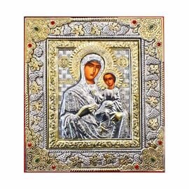 Silver-Plated Icon Virgin Mary Hodegetria on Velvet 12x15cm