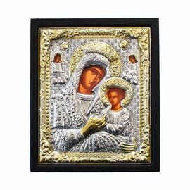 Επάργυρη Εικόνα Παναγία των Αγγέλων σε Μαύρο Ξύλο 12x16cm