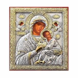 Silver-Plated Icon Virgin Mary of the Angels on Velvet 32x40cm
