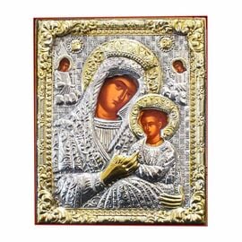 Silver-Plated Icon Virgin Mary of the Angels on Velvet 8x10cm