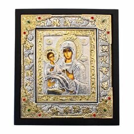 Επάργυρη Εικόνα Παναγία Τριχερούσα σε Μαύρο Ξύλο 14x16cm