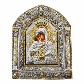 Επάργυρη Οβάλ Εικόνα Παναγία Γλυκοφιλούσα 24x30cm