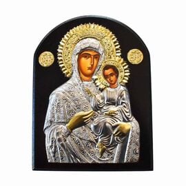 Επάργυρη Οβάλ Εικόνα Παναγία Οδηγήτρια σε Μαύρο Ξύλο 21x30cm