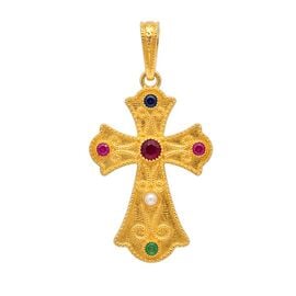 Gold Plated Byzantine-Style Cross with Colored Stones