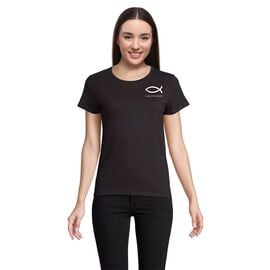Γυναικείο Μαύρο T-Shirt από Οργανικό Βαμβάκι «Ιχθύς» - Small