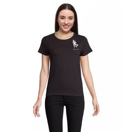 Γυναικείο Μαύρο T-Shirt από Οργανικό Βαμβάκι - Χέρια σε Δέηση και Κομποσχοίνι - X Large