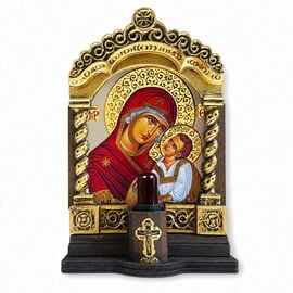 Electric Vigil Lamp with Our Lady of Love in Antique Bronze Church Frame 14.5x23.5cm