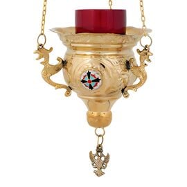 Bronze Hanging Vigil Lamp with Smalt