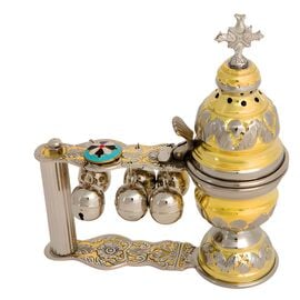 Two-Tone Bronze Handheld Censer Katzion with Bells