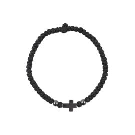Waxed Black Prayer Rope With Hematite Cross And Beads