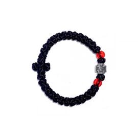 Silk Prayer Rope Black - 33 Knots with Mount Athos Cross and Red Beads
