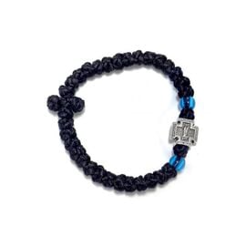 Silk Prayer Rope Black - 33 Knots with Mount Athos Cross and Blue Beads